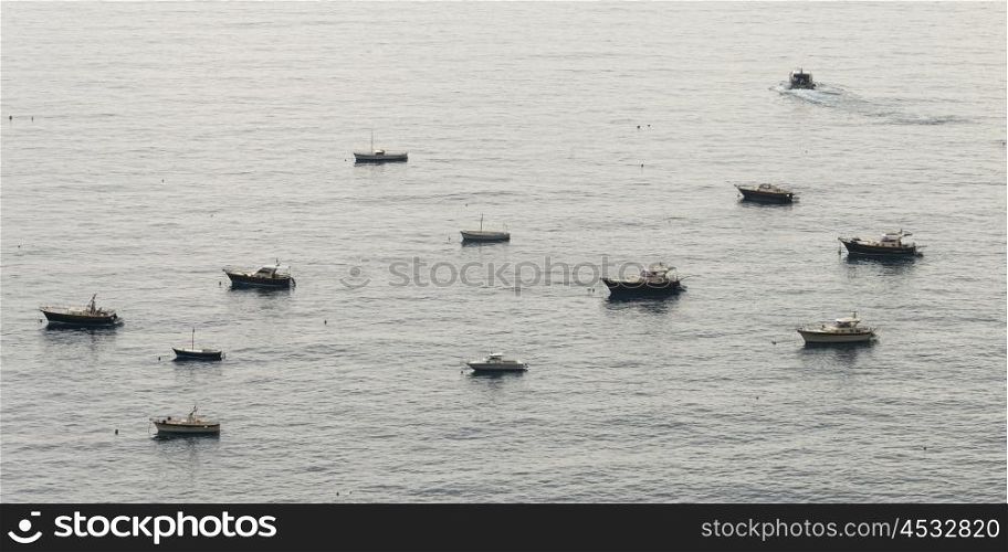 Boats in sea, Positano, Amalfi Coast, Salerno, Campania, Italy