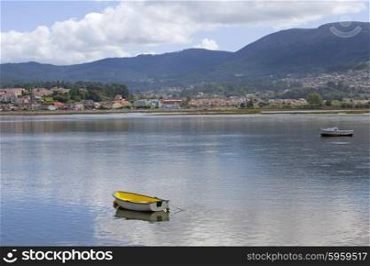 boats in the bay of Baiona, Galicia, Spain