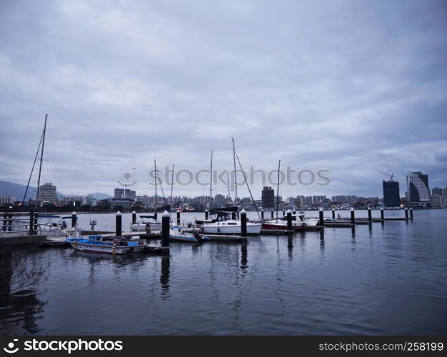 Boats in the bay of Sokcho city. South Korea