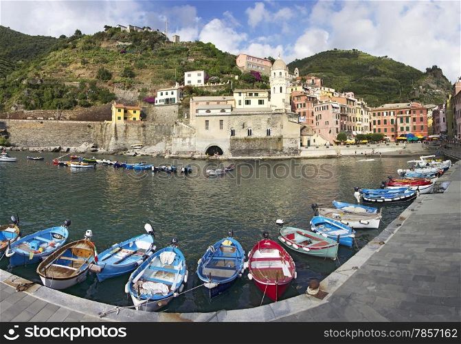 Boats in the harbor at Vernaza, Italy in the Cinque Terre