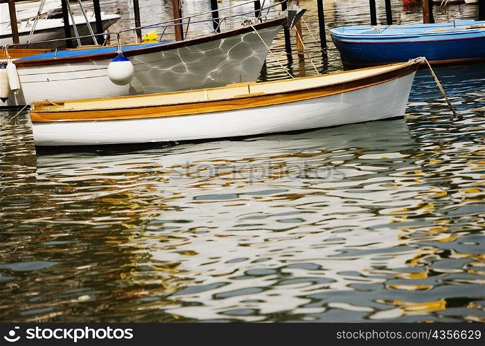 Boats moored at a harbor, Marina Grande, Capri, Sorrento, Sorrentine Peninsula, Naples Province, Campania, Italy