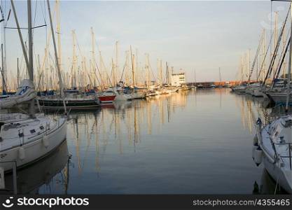 Boats moored at a port, Port Vell, Barcelona, Spain