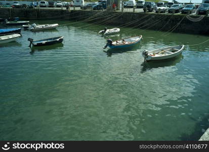 Boats moored in harbour, Cornwall