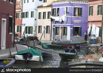 Boats on a canal in Venice, Burano, Italy