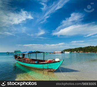 Boats on beash in sea at Sihanoukville, Cambodia