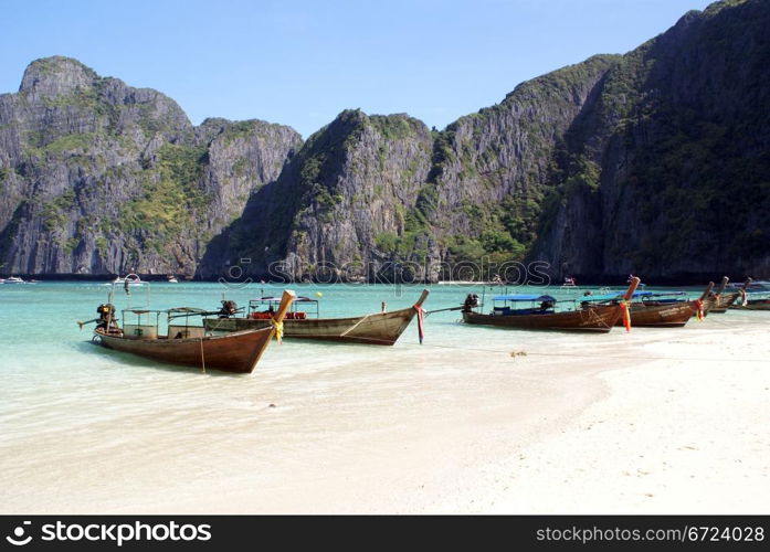 Boats on the sand beach, Ko Phi Phi ialand, Thailand