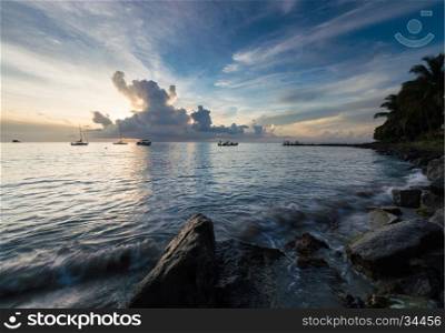 Boats on the Sea at sunset in Saint Lucia, in the Caribbean