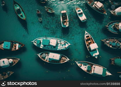 Boats out of thin air. Aerial view of the sea. Illustration Generative AI 