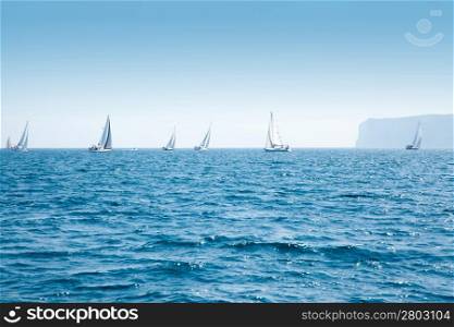 boats sail regatta with sailboats in mediterranean sea on Denia alicante