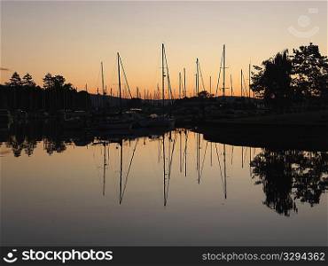 Boats with reflections at the marina in Vancouver, British Columbia, Canada