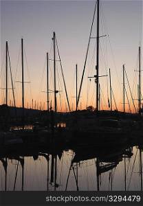 Boats with reflections at the marina in Vancouver, British Columbia, Canada