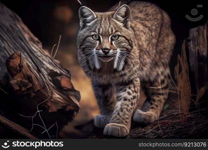 bobcat hunting in the woods, with its sharp claws ready to attack, created with generative ai. bobcat hunting in the woods, with its sharp claws ready to attack