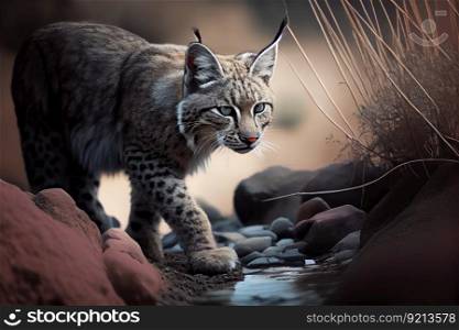 bobcat in the wild, hunting for its next meal, created with generative ai. bobcat in the wild, hunting for its next meal