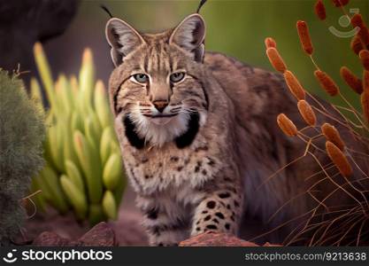 bobcat with full belly, after a successful hunt, created with generative ai. bobcat with full belly, after a successful hunt