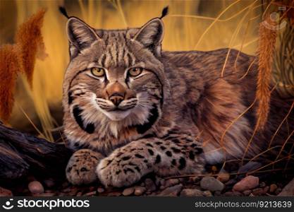 bobcat with full belly, after a successful hunt, created with generative ai. bobcat with full belly, after a successful hunt