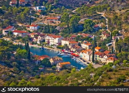Bobovisca Na Moru village aerial view, Island of Brac, Dalmatia, Croatia