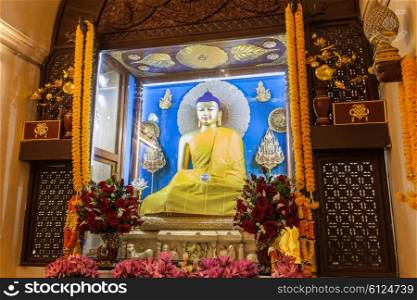 BODH GAYA, INDIA - NOVEMBER 15, 2015: Mahabodhi Temple interior in Gaya district in the state of Bihar, India.