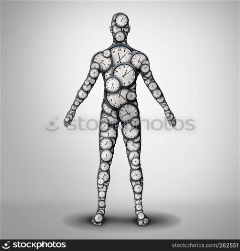 Body clock health and circadian rhythm or sleep disorder and life longevity or lifespan medicine concept as a 3D illustration.