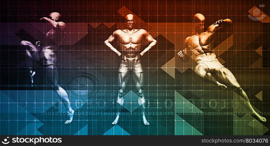 Body Combat Sport Design with Men in Fighting Stance. Data Connectivity