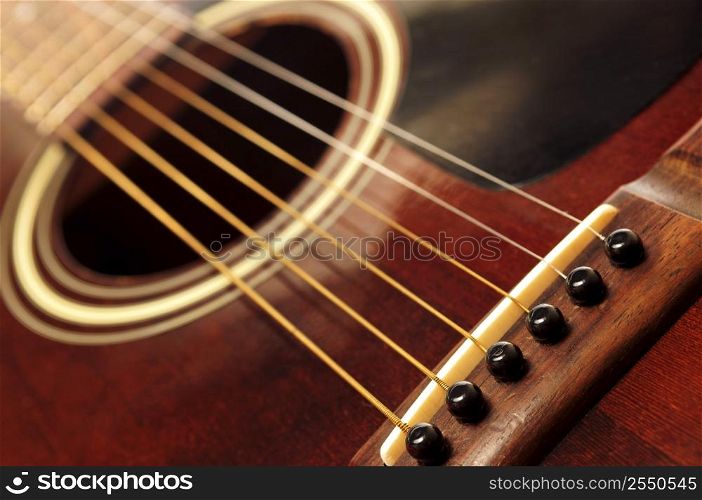 Body of an old acoustic guitar close up
