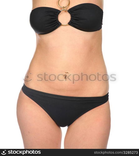 body of girl in black swimsuit isolated on white