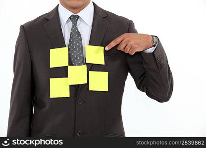Body of man glued note paper