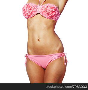 body of woman on pink underwear isolated