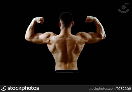 bodybuilder sport man back over black background