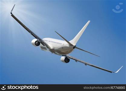 Boeing 737 jet aeroplane landing through sky with clipping path