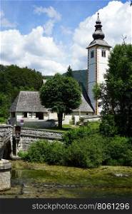BOHINJ, SLOVENIA - CIRCA JUNE 2016 Church of St John the Baptist