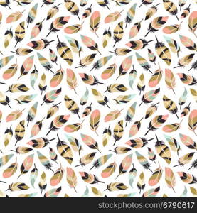 Boho style feather seamless pattern. Boho style feather seamless pattern. Background with colorful feathers. Vector illustration