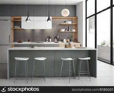 Boho-style kitchen interior background. Generative AI.