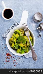boiled broccoli in bowl, diet food, stock photo
