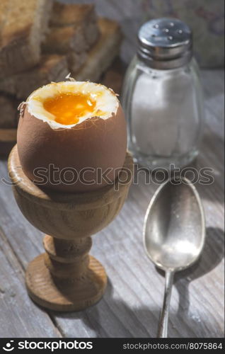 Boiled eggs breakfast table. Close up