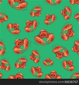 Boiled Lobster Seamless Pattern. Cooked Sea Food Background. Boiled Lobster Seamless Pattern