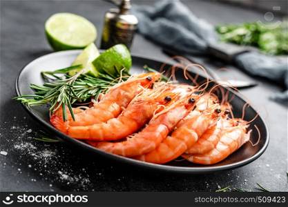 Boiled prawn shrimps on a plate