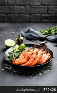Boiled prawn shrimps on a plate