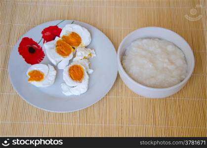 boiled salt egg and boiled rice for healthy food