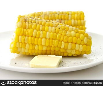 Boiled Sweet Corn with butter , salt and pepper