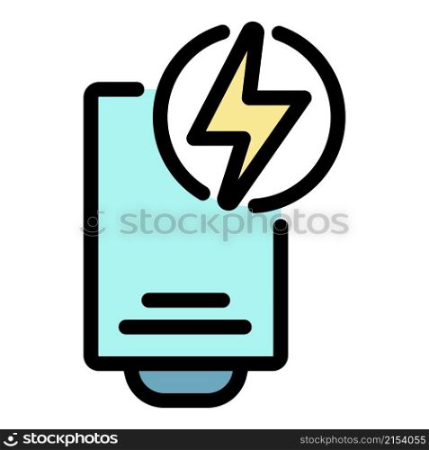 Boiler with lightning icon. Outline boiler with lightning vector icon color flat isolated. Boiler with lightning icon color outline vector