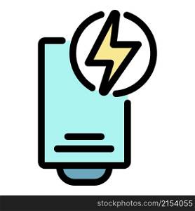 Boiler with lightning icon. Outline boiler with lightning vector icon color flat isolated. Boiler with lightning icon color outline vector