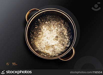 boiling water in saucepan that on an induction cooktop