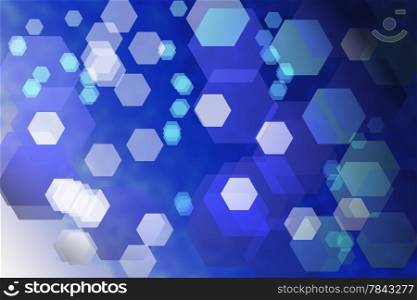 Bokeh abstract blue techno background with hexagons