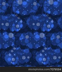 Bokeh blue clouds and stars dark night.Seamless pattern.Pattern with bokeh light effect.Colorful background.