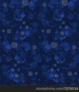 Bokeh clouds and stars dark night.Seamless pattern.Pattern with bokeh light effect.Colorful background.