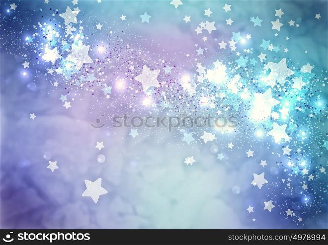 Bokeh lights. Abstract background image of blue stars, lights and beams