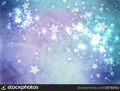 Bokeh lights. Abstract background image of blue stars, lights and beams