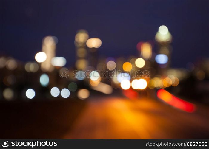 Bokeh lights of modern city skyline. Atlanta, Georgia, USA