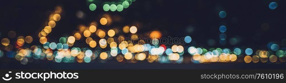 Bokeh night city lights. Blurred modern background. Bokeh night city lights