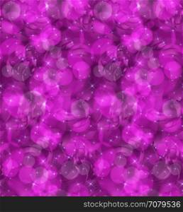 Bokeh purple swirls and stars.Seamless pattern.Pattern with bokeh light effect.Colorful background.